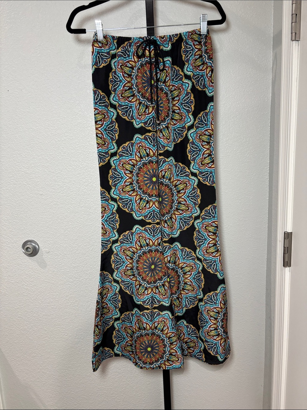 Band of Gypsies Black bell flares with Teal, Orange and Brown Mandala Motif